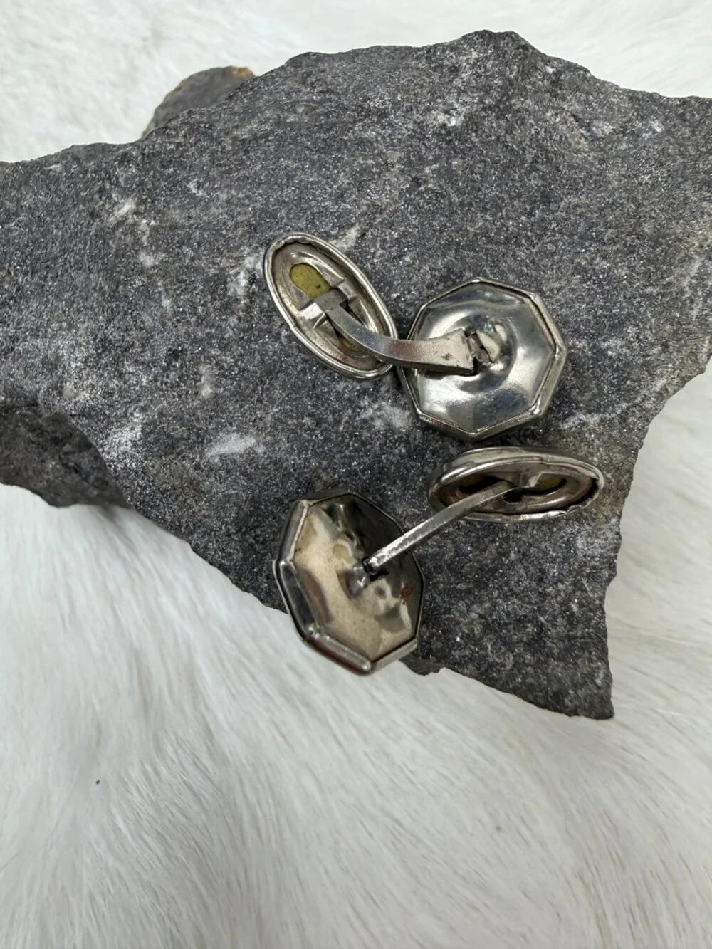Vintage Art Deco Mother of Pearl Silver Tone Cufflinks Cuff Links .5